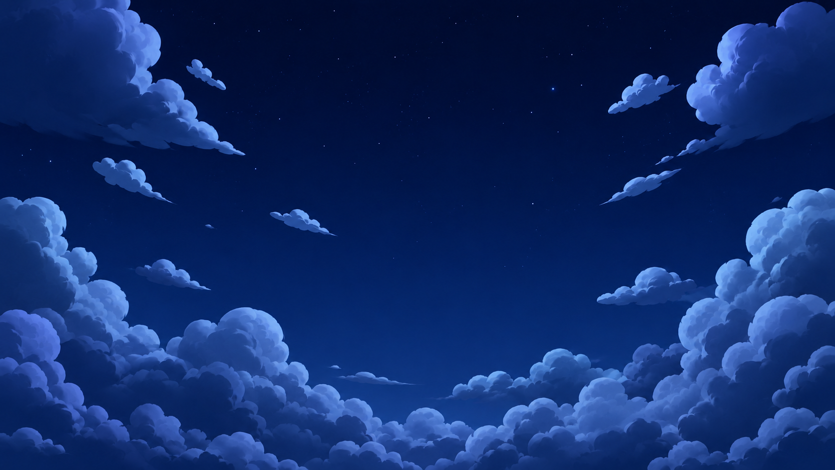 A dark sky framed by soft clouds
