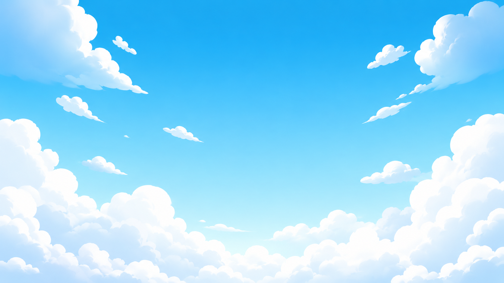 A bright blue sky framed by soft white clouds